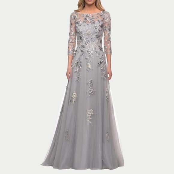 La Femme Long Sleeve Dazzling Tulle Gown #29825 Size 14 - Picture 1 of 8